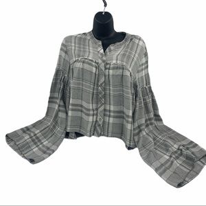 Anthropologie Cloth & Stone Plaid Bell Sleeves, Small